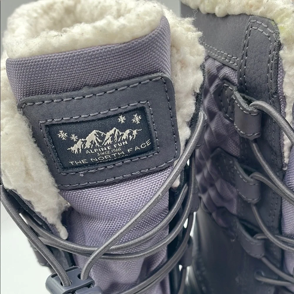 The North Face Gray Purple Winter Boots Waterproof Faux Fur Big Kid Size 5 Warm - Picture 4 of 16